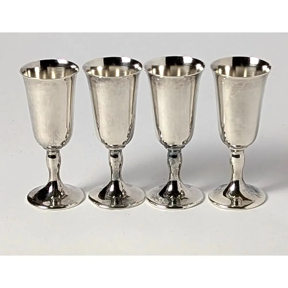 Vintage Silverplate Cordial Goblets Set of 4 Mid-Century Barware